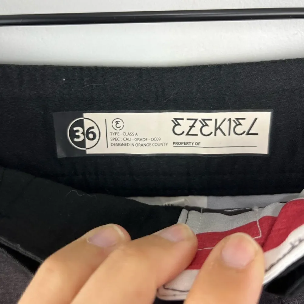 Ezekiel Black Grey and Red Tie Waist Board Shorts 36